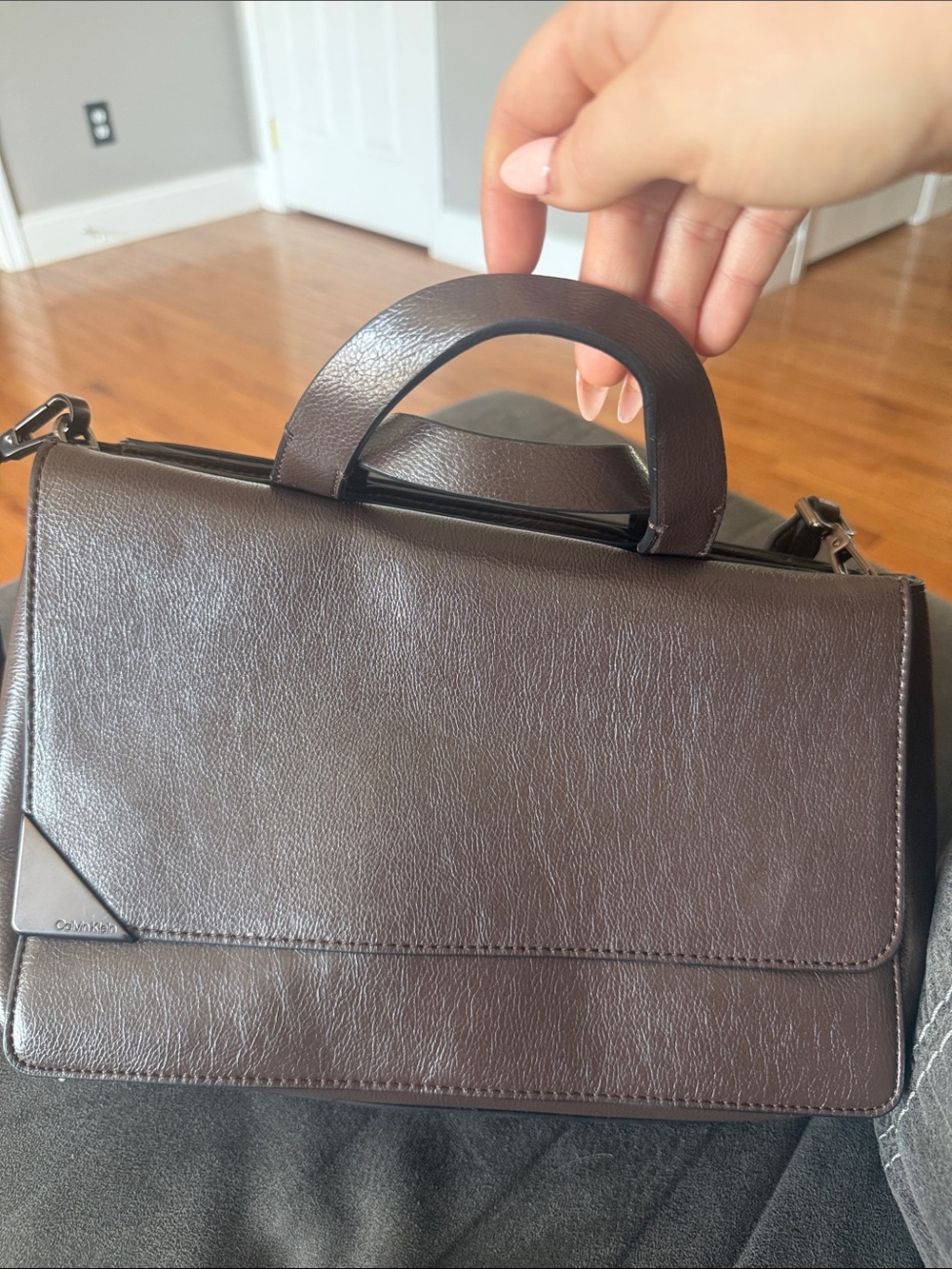 Calvin Klein Brown Leather Top-Handle Shoulder Bag